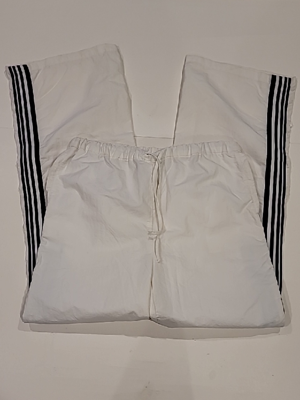 Love Tree White Wide-Leg NylonTrack Pants with Black Side Stripes Large - Picture 4 of 10
